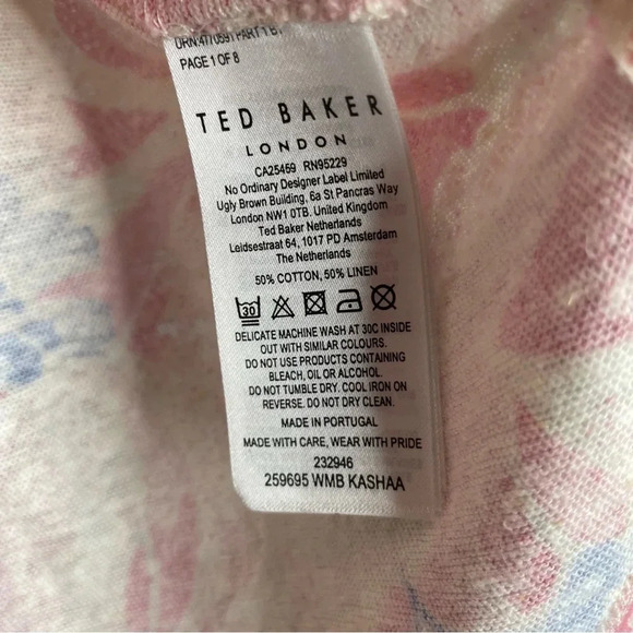 Ted Baker Kashaa Linen/Cotton Blend Floral Padded Cap Sleeve Top - Picture 5 of 6
